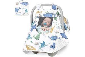 Baby Carseat Seat Cover Girls, Winter Carseat Canopy, Cozy & Warm Cover with Zipper Peep Windows, Infant Minky Carrier Cover,