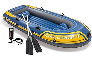 Intex 68370EP Challenger 3 Inflatable Boat Set: Includes Deluxe 54in Aluminum Oars and High-Output Pump – Triple Air Chambers