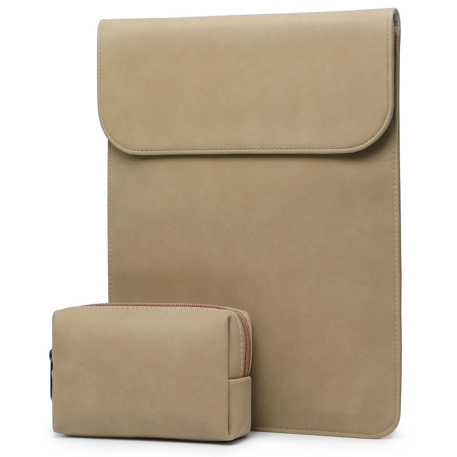 HYZUO 15-16 Inch Laptop Sleeve for MacBook Pro 16 M5/M4/M3/M2/M1 Pro/Max A3428 A3429 A3403 A3186 2026-2019, MacBook Pro 15 2015-2012, XPS 15, Faux Suede Leather Case with Accessory Bag, Khaki