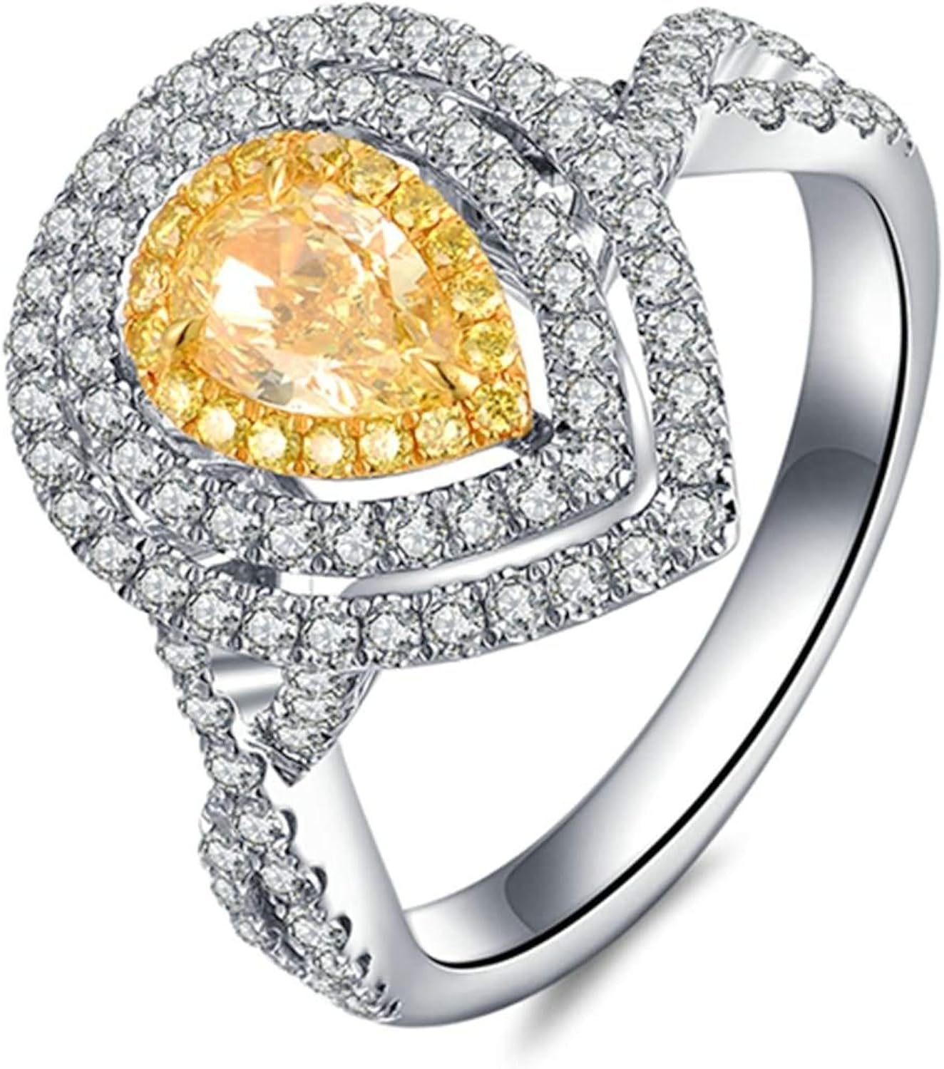 Daesar Ring 18K Weißgold Damen Tropfen Gelb Diamant 0.5ct