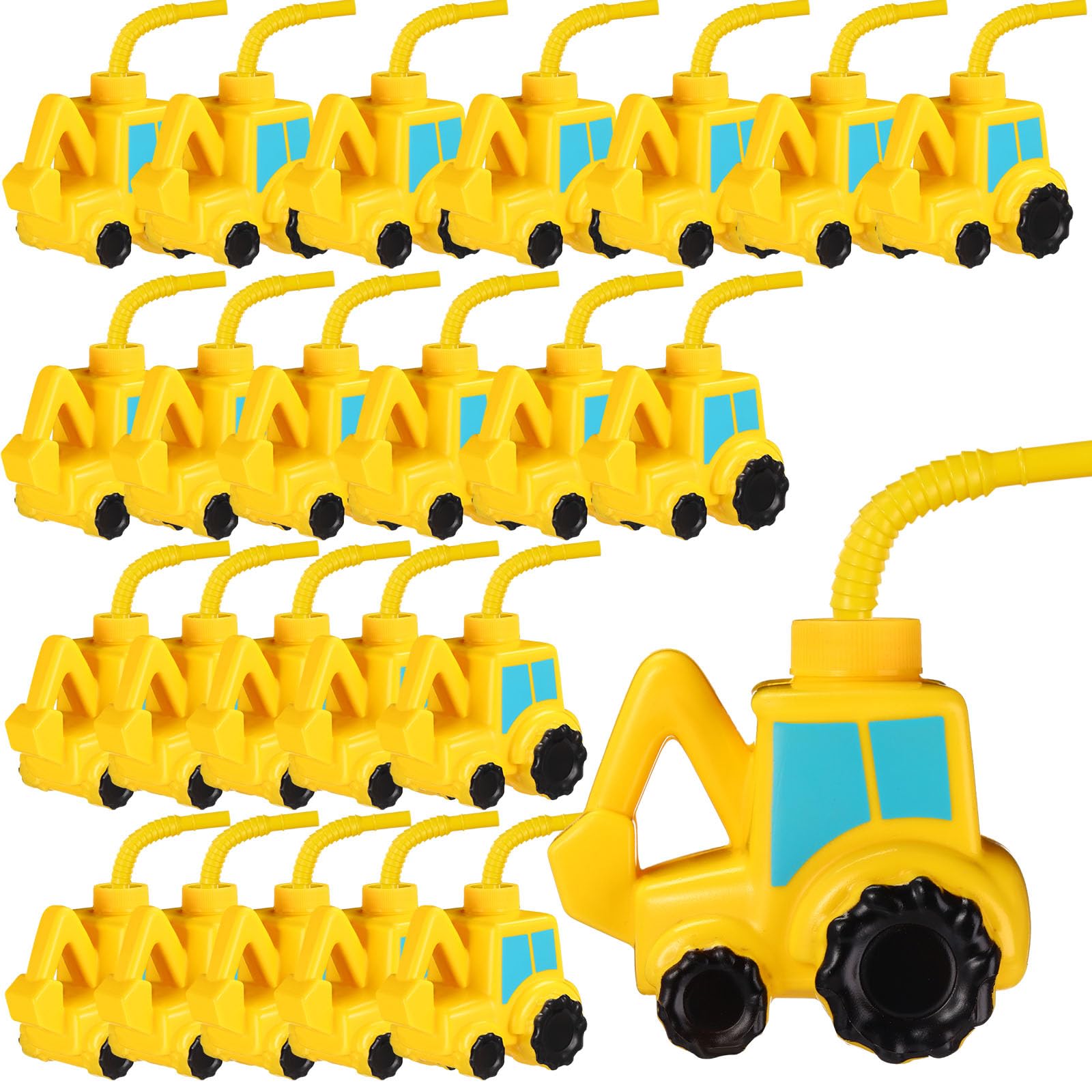 Photo 1 of Tanlade 24 Set Excavator Truck Cups with Straws, Tractor Birthday Party Decorations 10 oz Plastic Excavator Shape Cup Reusable Cups Construction Themed Party Favor for Kids Construction Car