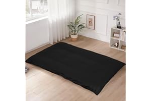 LUCKY MONET 100% Cotton Floor Futon Cover, Soft Skin-Friendly Washable Zippered Mattress Cover for Traditional Japanese Tatami, Dustproof (Full, Black)