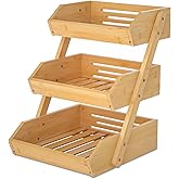 Merysen Large 3 Tier Bamboo Fruit Basket Stand for Kitchen Countertop – Fruit Holder – Suitable for Bread, Vegetables, Produce, Home Storage and Display