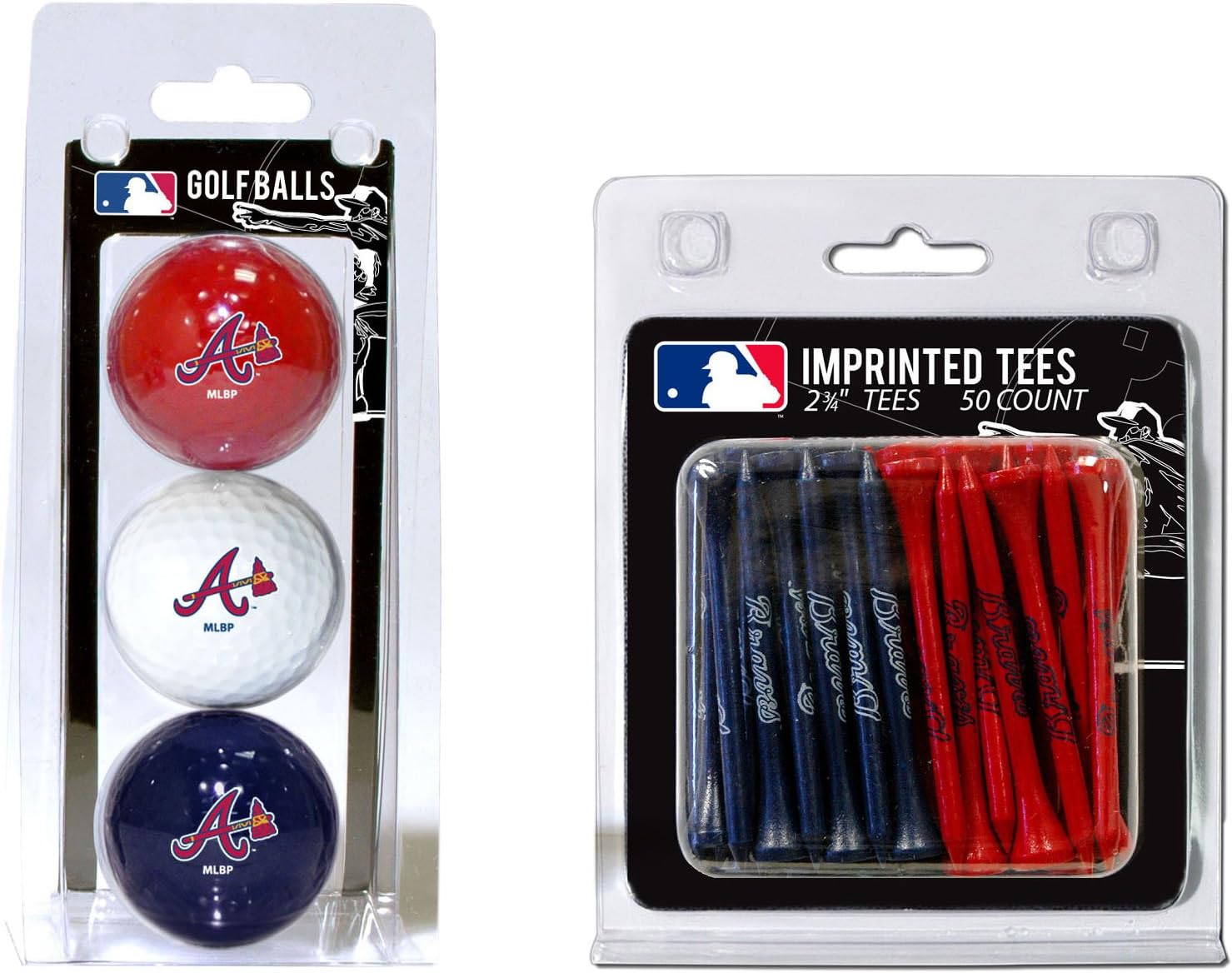 Team Golf MLB Atlanta Braves Logo Imprinted Golf Balls (3 Count) & 2-3/4" Regulation Golf Tees (50 Count), Multi Colored : Sports Fan Golf Balls : Sports & Outdoors