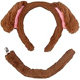 Dog Costume Accessories Set, Plush Dog Ears and Tail Animal Ears Headband Kids Adults Halloween Cosplay Decoration Supplies