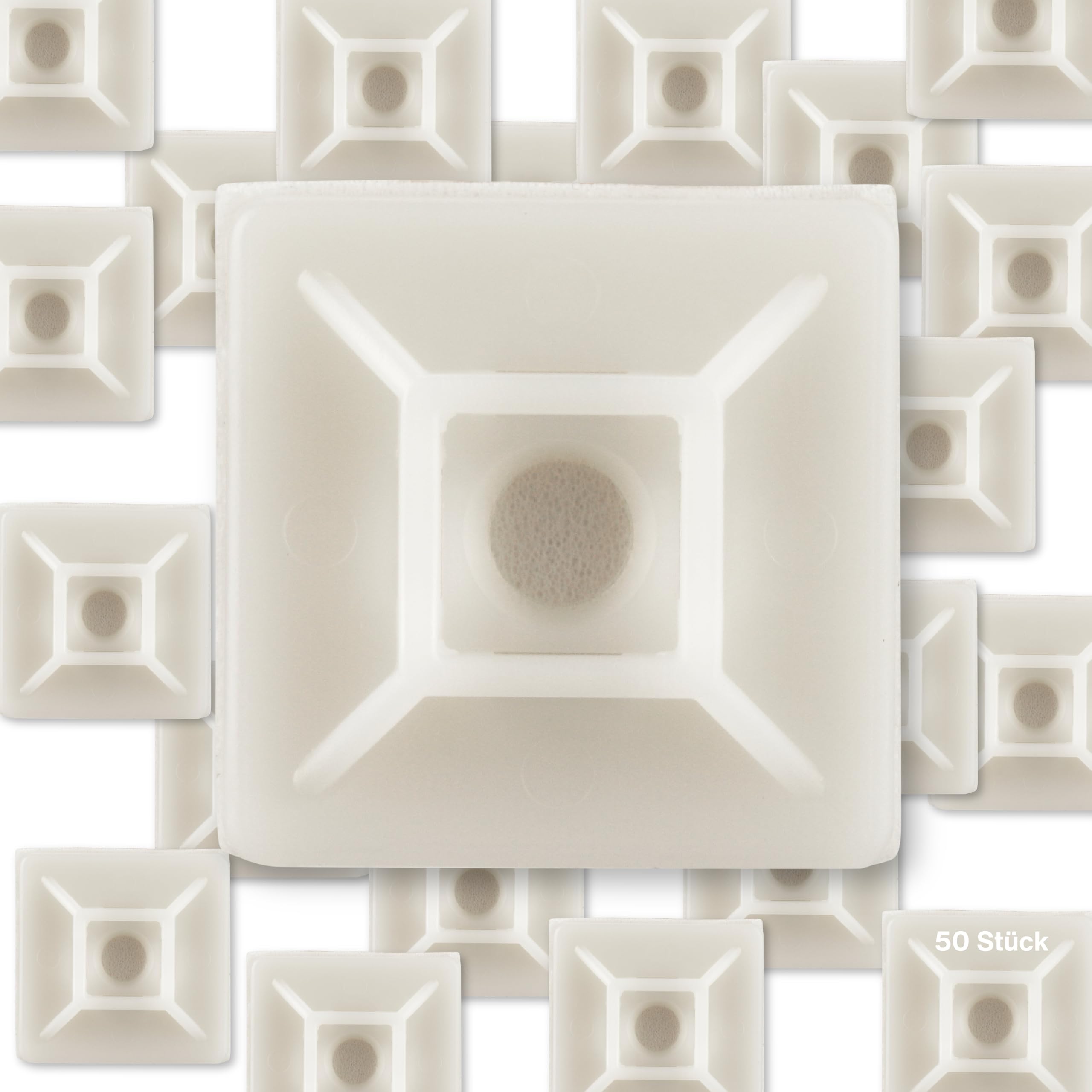 REV Ritter 28.5mm x 28.5mm Plastic Zip Cable Tie Mounting Base - Set of 50 - White