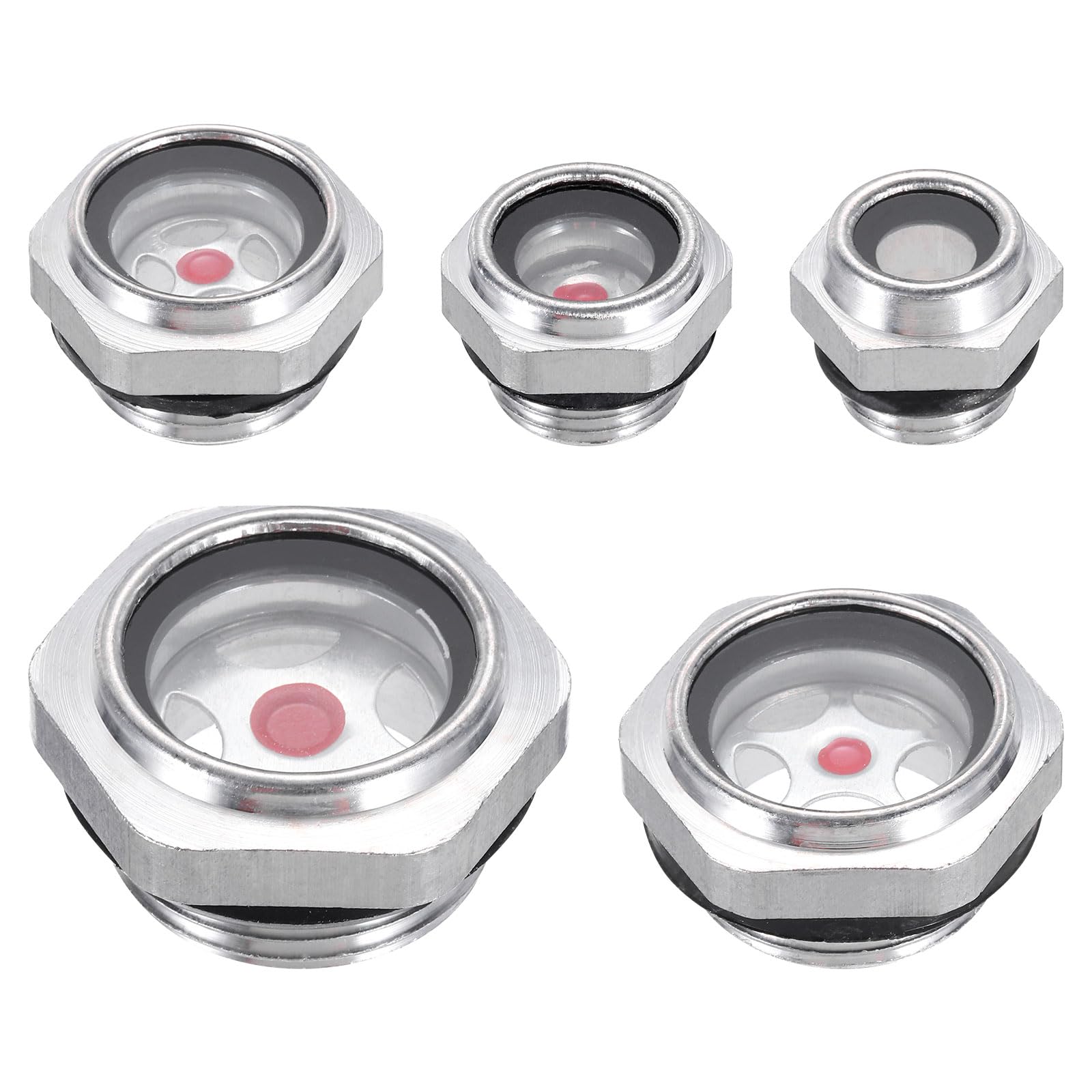 PATIKIL Oil Sight Glass, 5Pack 1/4" 3/8" 1/2" 3/4" 1" Male Threaded Alloy Oil Liquid Level Gauge Oil Indicator for Pump Air Compressor Fittings