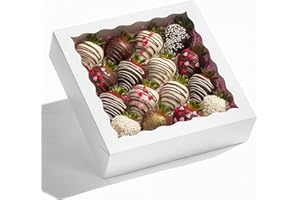 SLShePack 12Pack 9X9X2.5 Inches White Bakery Boxes,Pie Boxes with Clear Window Treat Boxes for Chocolate Strawberries, Pastri