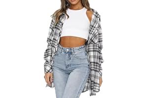 Lacozy Womens Buffalo Plaid Flannel Shirt Long Sleeve Collar Button Down Blouses Tops