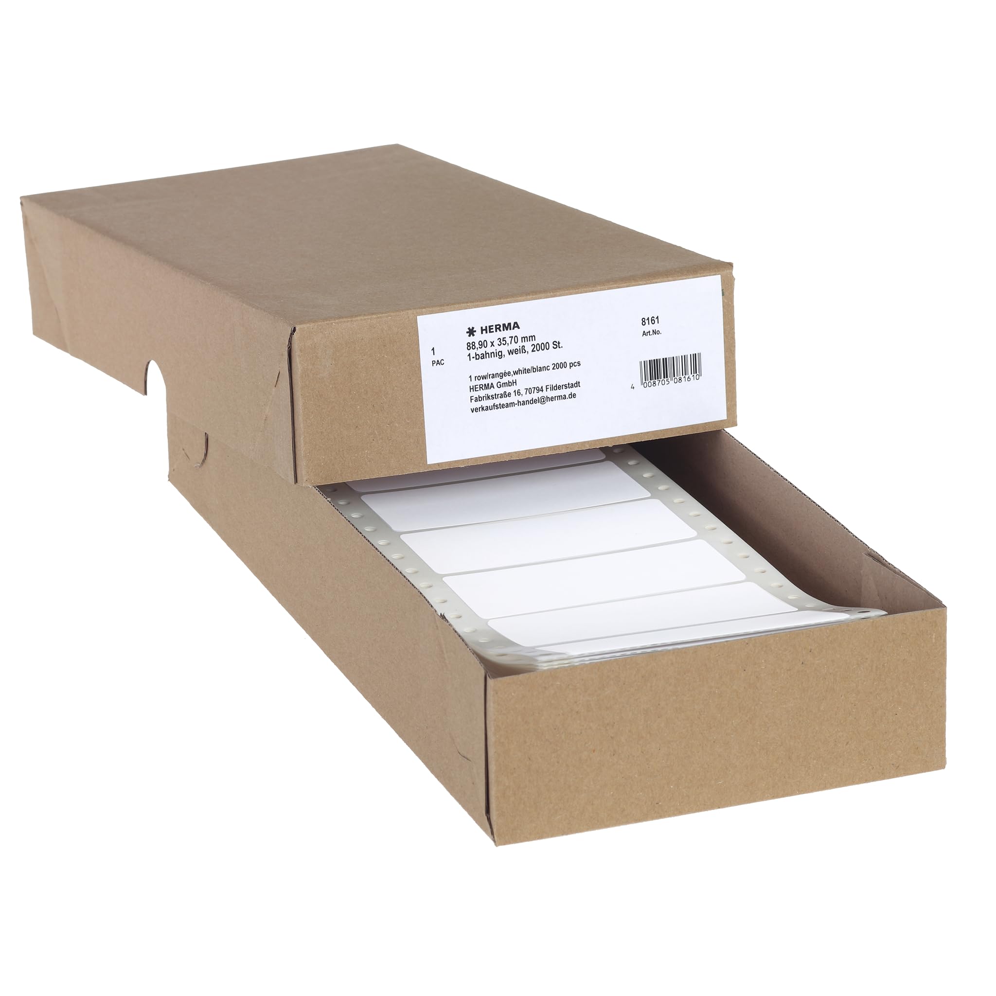HERMA Continuous Computer Labels, 88.9 x 35.7 mm, Single-Track, 2000 Pieces, Self-Adhesive, Continuous Labels with Guide Hole Edge, Matte, Blank Paper Computer Labels, White