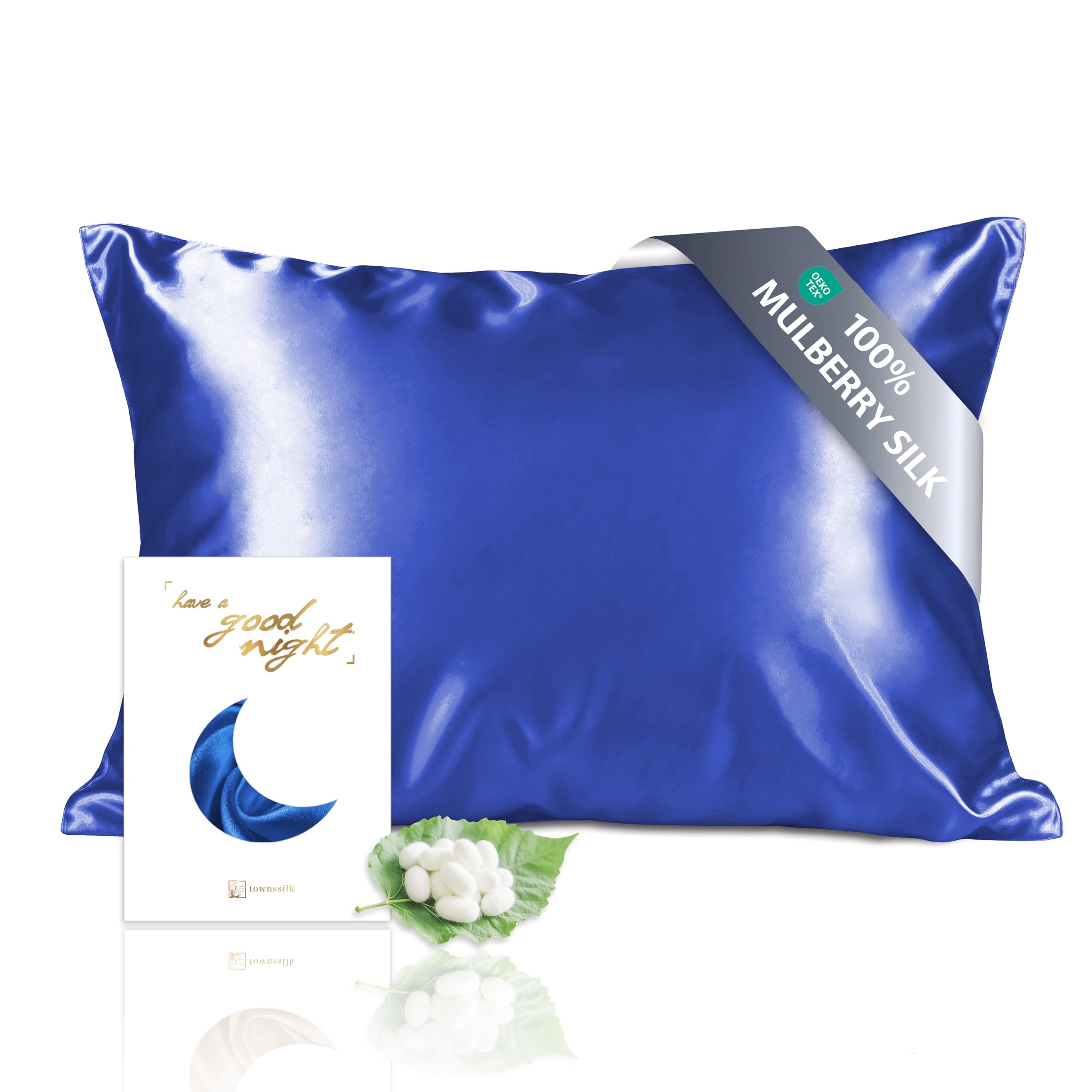 townssilk Both Side 100% 19mm Silk Pillowcase 50x75cm Pillow Case Cover with Hidden Zipper royalblue