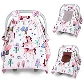 Car Seat Cover Baby,Man Fai Sky Infant Car Seat Covers Girl with Breathable Mesh Peep Window,Windproof and Peek-Proof Newborn Carrier Canopy for 4 Seasons,Pink