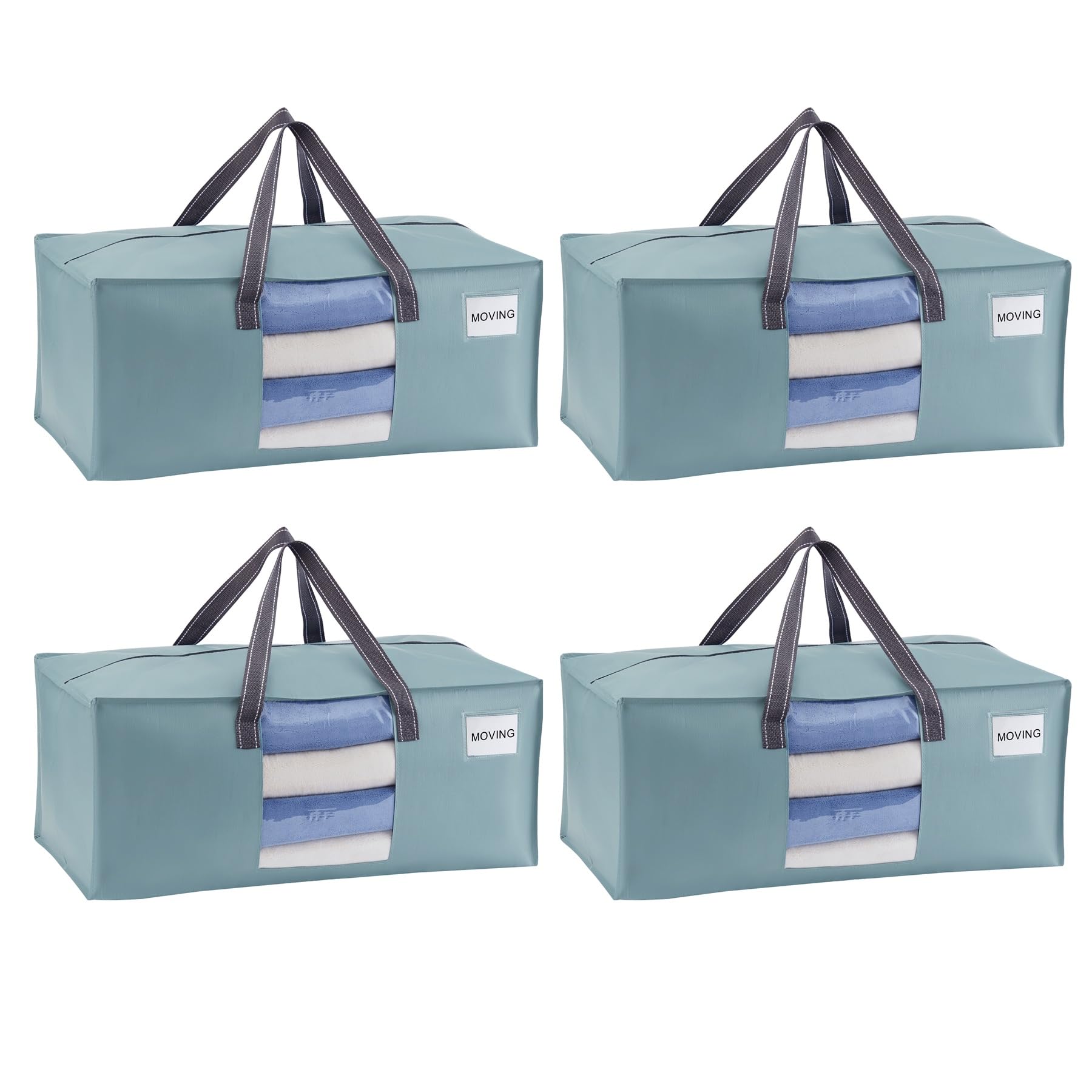 VENO 4 Pack Moving Bags Extra Large Storage Bags for College Move-In, Heavy-Duty Storage Totes, Packing Boxes, and Wardrobe Moving Supplies - Durable Laundry Bags for Clothes (Light Blue, 4 Pack)