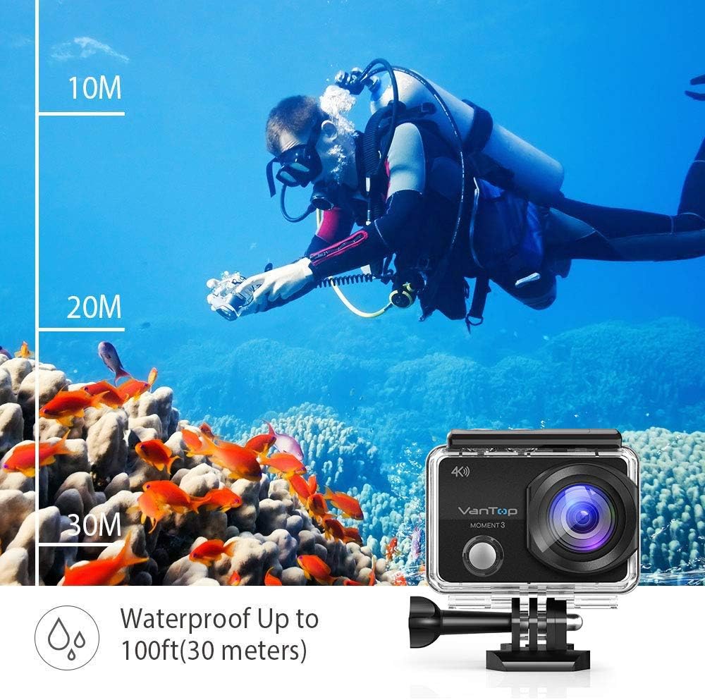 VanTop Moment 3 4K Action Camera w/Gopro Compatible Carrying Case, Remote Control, 16MP Sony Sensor, 30M Waterproof Camera w/Gopro Compatible Accessories, 2 Batteries, 170° Ultra Wide Angle : Electronics