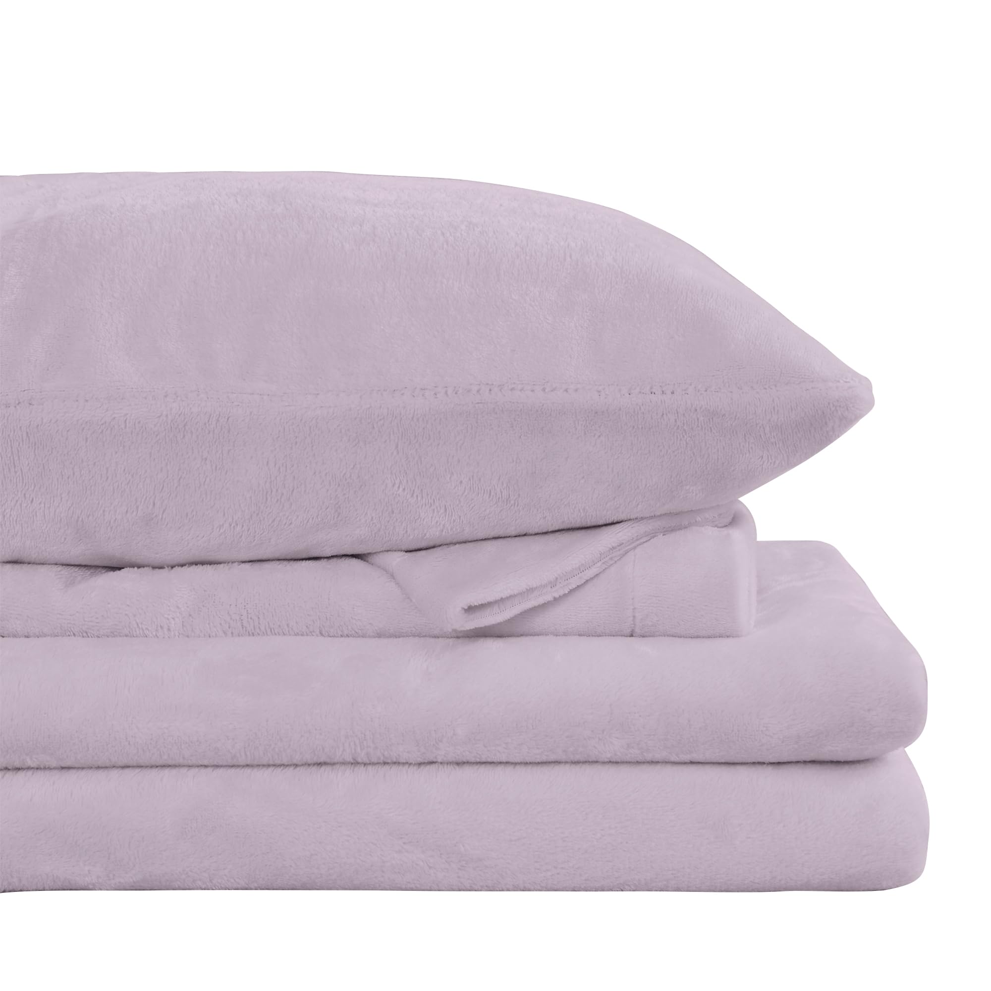 Viviland Plush Micro Fleece Bed Sheet Set - Soft Fuzzy Polar Fleece Velour Velvet Sheets - Extra Warm Winter Fleece Bed Sheets with Deep Pocket - Violet - King Image
