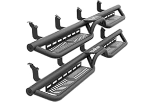 EYOUHZ CrewMax Cab Running Boards Side Steps Compatible with 2022 2023 2024 2025 Toyota Tundra Crew Max Cab, Two Stair Design Black Side Rails Nerf Bars (Black Powder Coated, Star Logo)