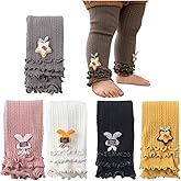 5 Packs Little Baby Girls Knit Footless Tights with Ruffle Cute Cartoon Pattern Ankle Length Leggings for Kids