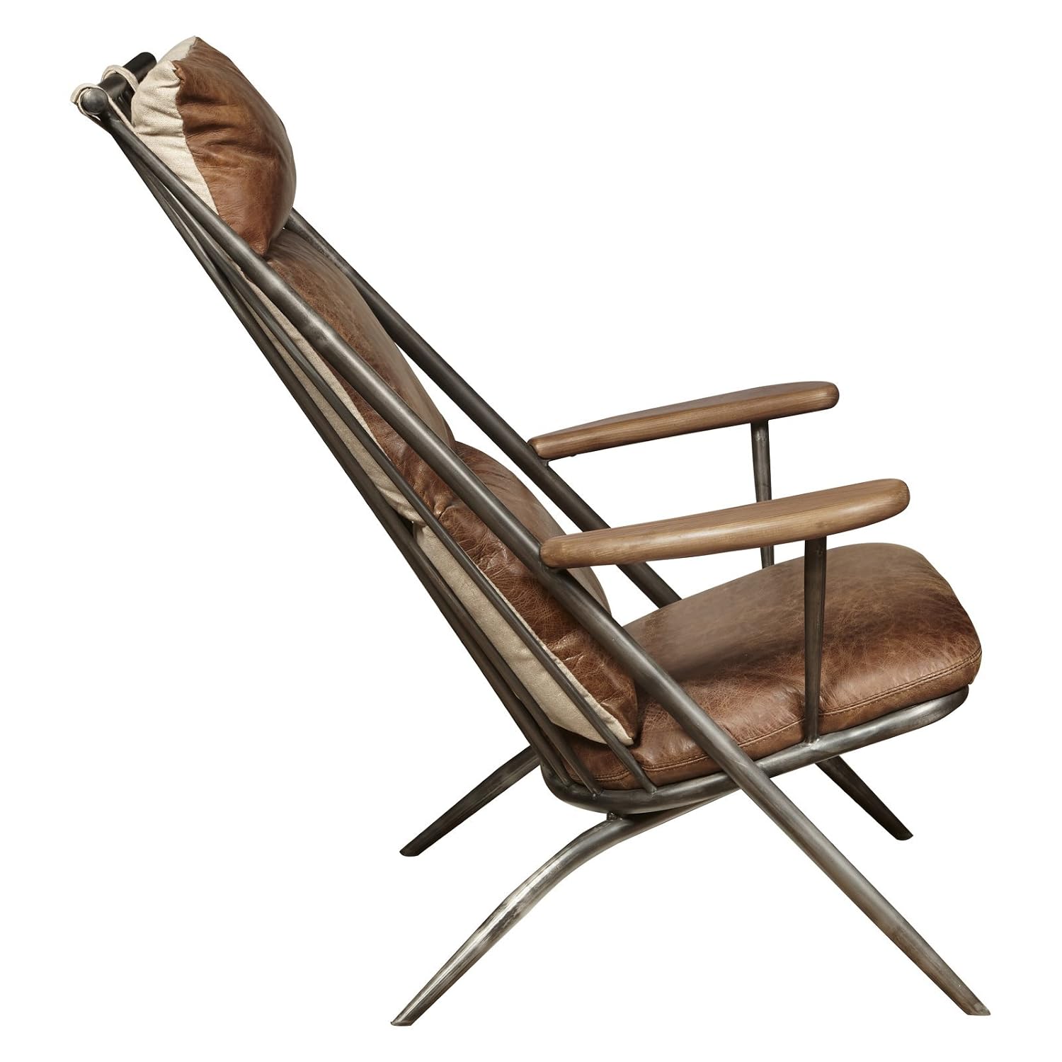 3/3 . Pulaski P006204 Modern Industrial Metal and Leather Accent Lounge