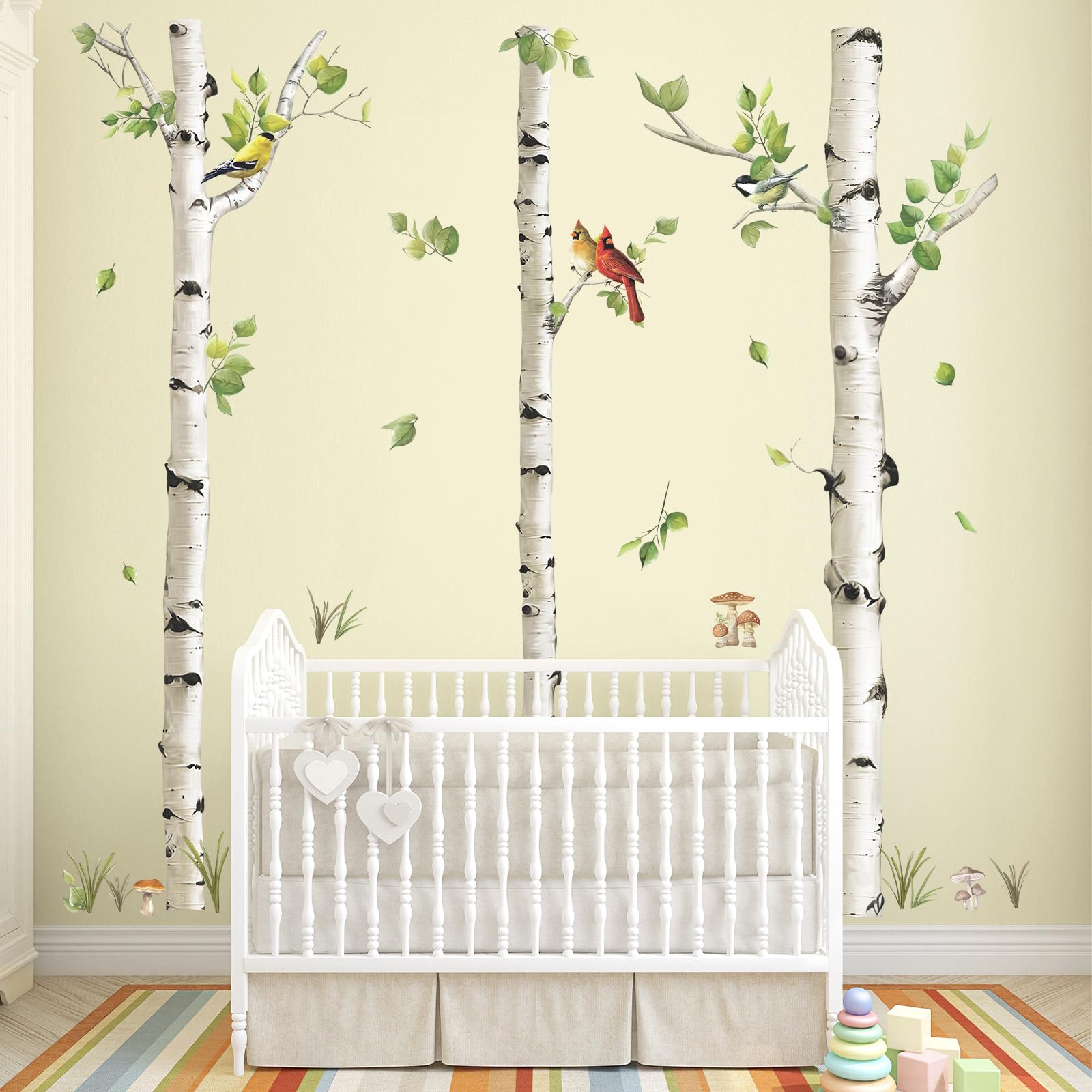 decalmile Large Birch Tree Wall Decals White Tree Forest Birds Wall Stickers Bedroom Living Room Baby Nursery Wall Decor