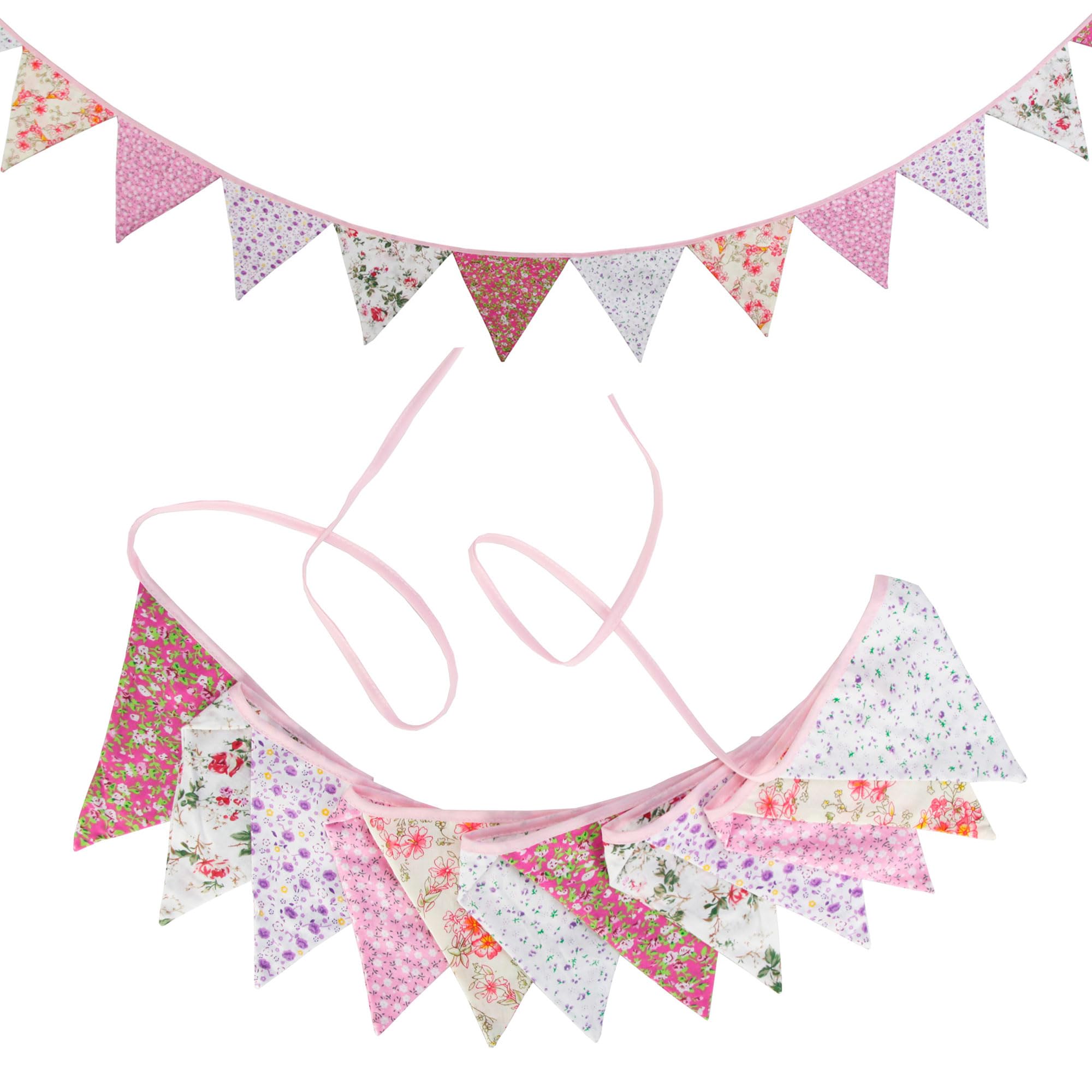 G2PLUS Floral Bunting banner, 10.8 Feet Vintage Cloth Shabby Chic Flag Garlands, 12PCS Double Sided Fabric Triangle Pennants for Vintage Themed Wedding Afternoon Tea Garden Party