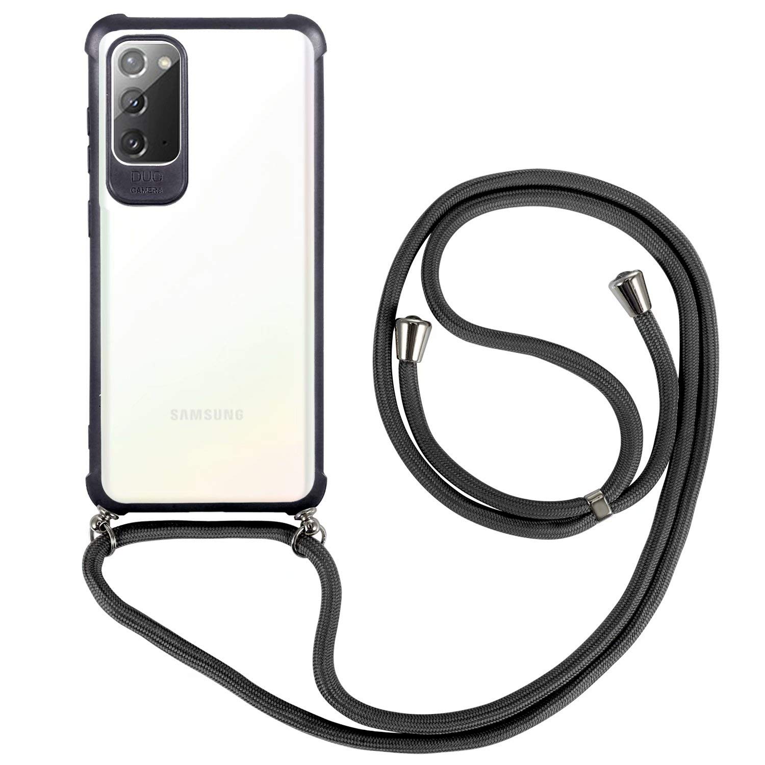 BESTCASESKIN Cell Phone Lanyard Case Compatible with Samsung Galaxy Note 20 Cover Neckstrap Cord rope Shell Crossbody Transparent Bumper, Black