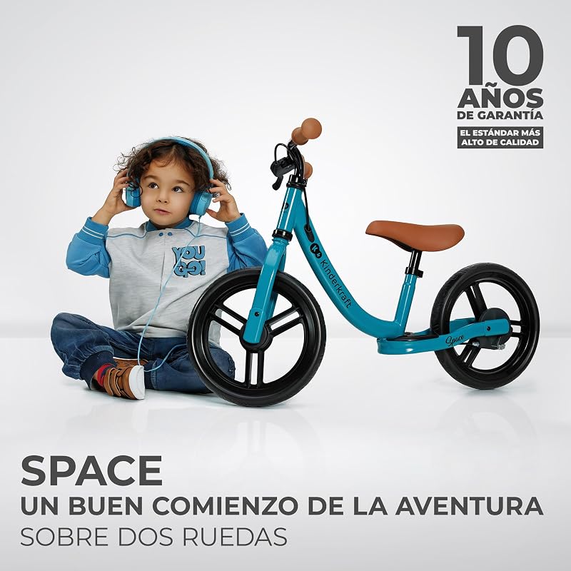 Espaço 2 Bicicleta sem pedais, Bicicleta de rapaz de 2 anos, Bicicleta de 2 rodas, Sela ajustável, com travão, Leve, 3,6 kg, 28 cm de diâmetro, 35 kg, Azul