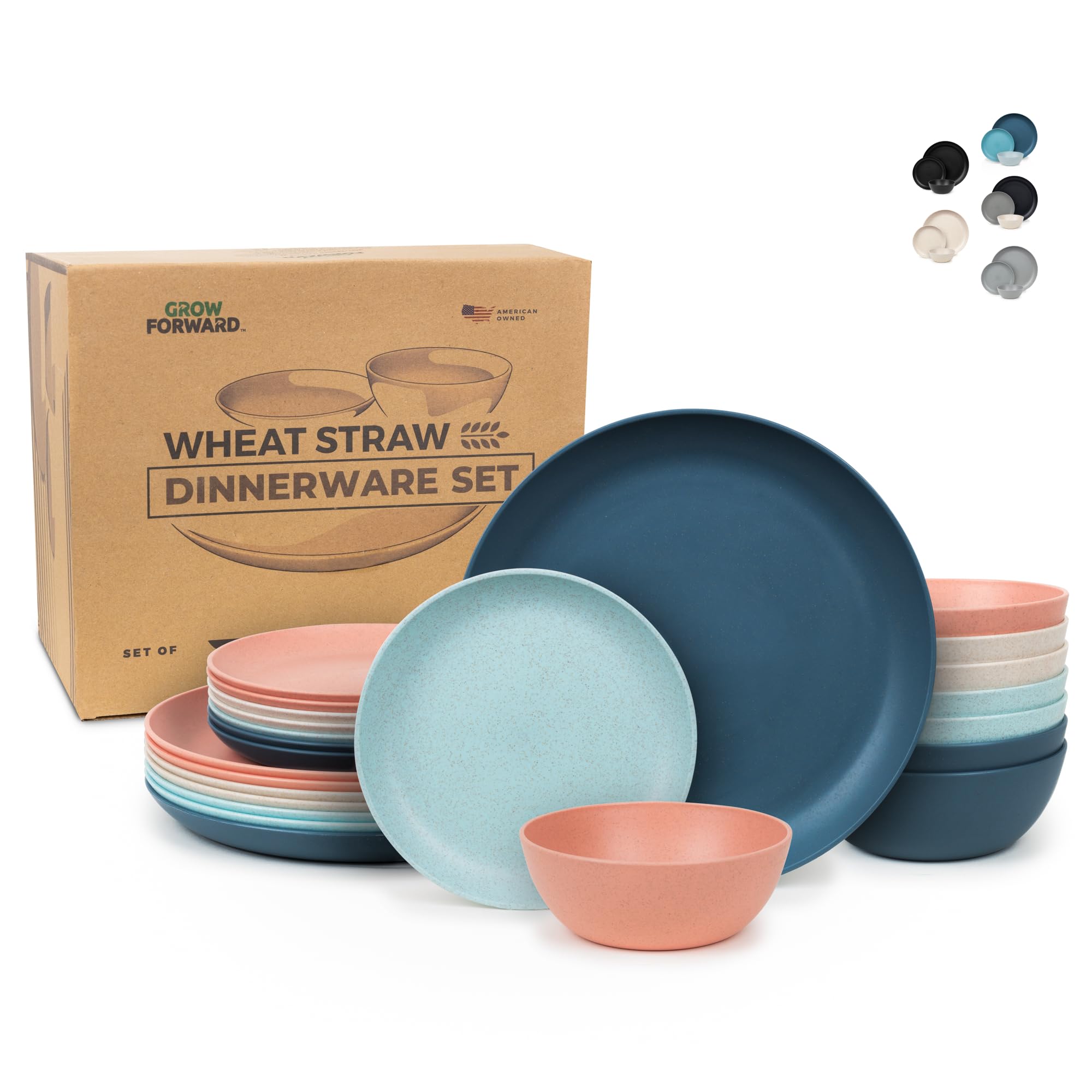 Photo 1 of (used)(incomplete)(see images) Grow Forward -Premium Wheat Straw Dinnerware Sets for 8 - Unbreakable 