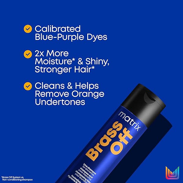 MATRIX BRASS OFF BLUE SHAMPOO | REFRESHES, TONES & NEUTRALIZES BRASSY TONES | COLOR DEPOSITING SHAMPOO | FOR LIGHTENED BRUNETTES OR DARK BLONDES | FOR COLOR TREATED HAIR