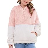 Flygo Girls Fuzzy Sherpa Hoodie Fleece Pullover Quarter Zip Hoodies Fluffy Sweaters Casual Long Sleeve Sweatshirt 5-14Years