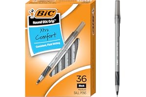 BIC Round Stic Grip Xtra Comfort Black Ballpoint Pens, Medium Point (1.2mm), 36-Count Pack, Perfect Writing Pens With Soft Grip for Superb Comfort and Control