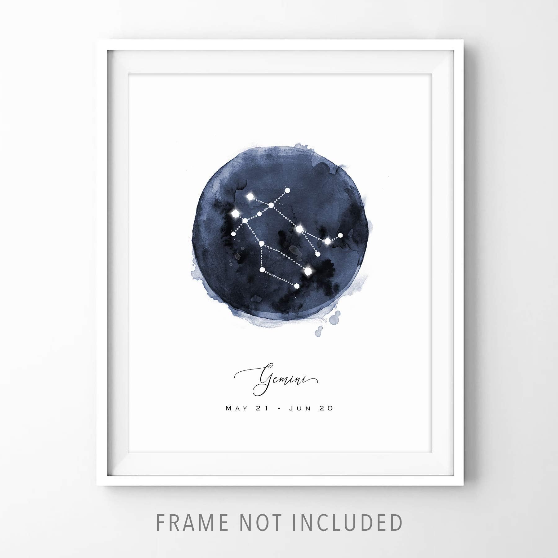 Gemini Astrology Print - 8x10", Zodiac Constellation Wall Art, Star Sign Print, UNFRAMED - Gift for Her and Him