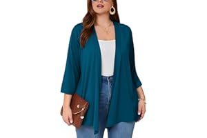 AusLook Women's Plus Size Cardigan Open Front 3/4 Sleeve Casual Lightweight Cover Ups Shawls and Wraps Kimono Jacket Coat