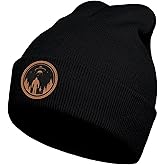 gswirmchsq Big Foot Beanie Hat, Sasquatch Leather Patch Winter Knit Skull Cap Bigfoot Gifts for Adult Men Women