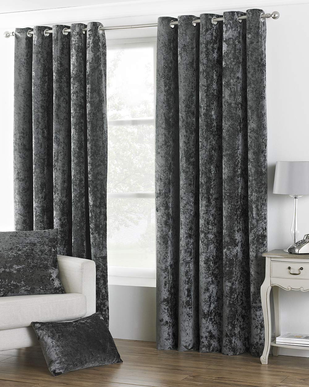 Riva Paoletti Verona Ringtop Eyelet Curtains (Pair), 168cm x 183cm, Pewter Grey