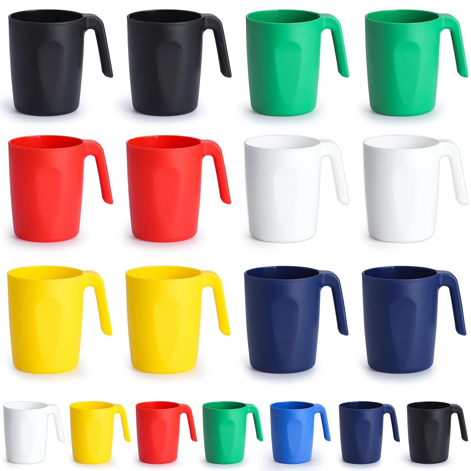 Kyraton Plastic Mug Set 12 Pieces, Unbreakable and Reusable Light Weight Travel Coffee Mugs Espresso Cups Easy to Carry and Clean Microwave Safe, Dishwasher Safe