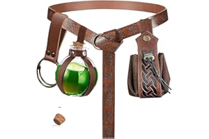 SUMGOGO 4 Pcs Halloween Renaissance Belt Pouch Witch Bottle Skirt Hikes Medieval Viking Pirate Leather Belt Costume Set