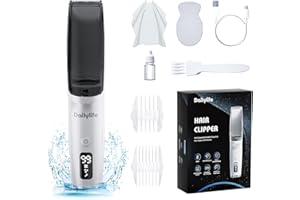 DAILYLIFE Baby Hair Clippers, Quiet Calming Clippers for Autistic Children, Vacuum Baby Hair Cutting Kit, Cordless Rechargeable Waterproof Kids Hair Trimmer with 2 Guide Combs