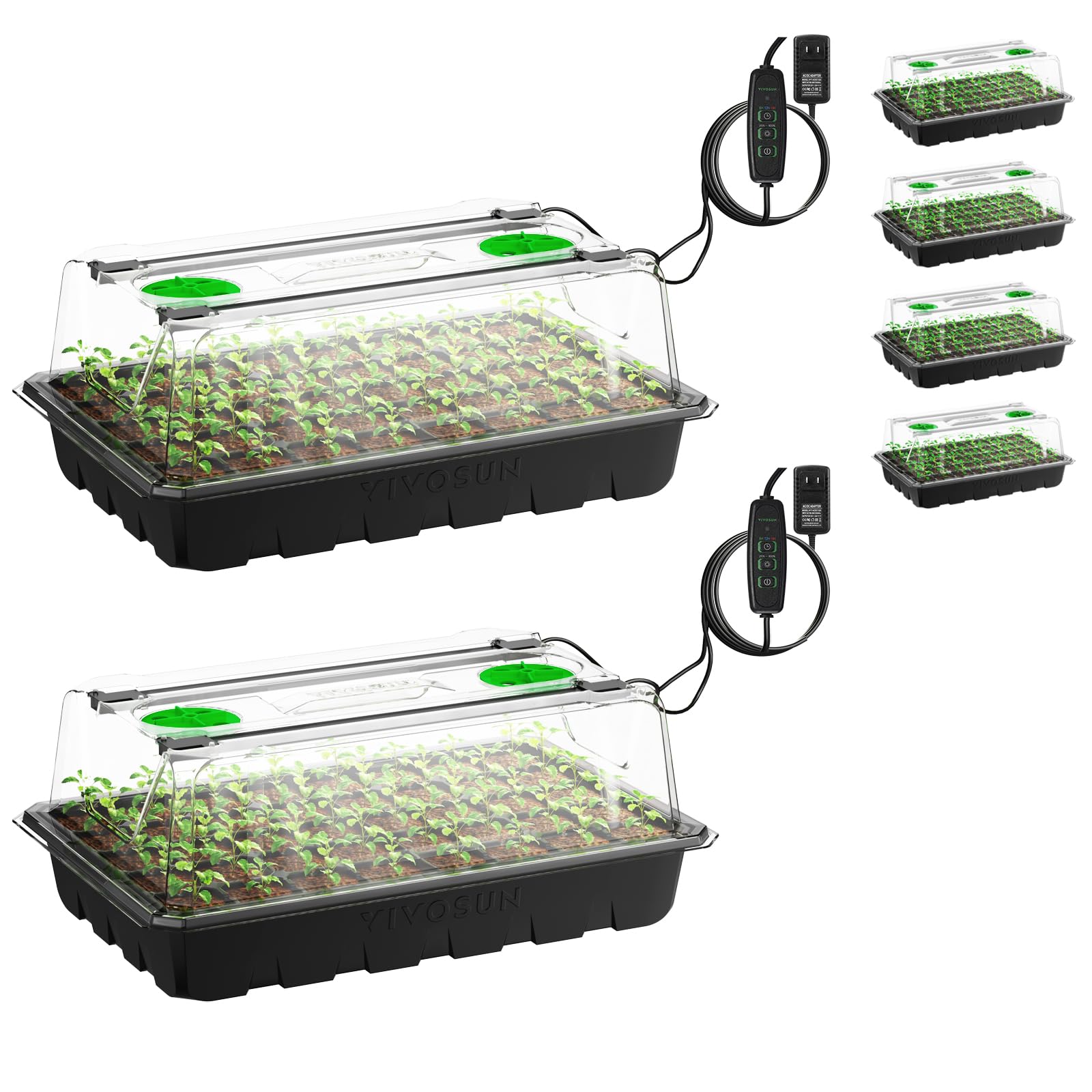 Photo 1 of VIVOSUN 6-Pack Seed Starter Trays, 240-Cell Seed Starter Kit with 2 Set of LED Lights, 3.6" Higher Cover, Adjustable Vents, Drainage Holes, Green Propagation Tray for Planting Seed, 40 Cells x 6 Packs