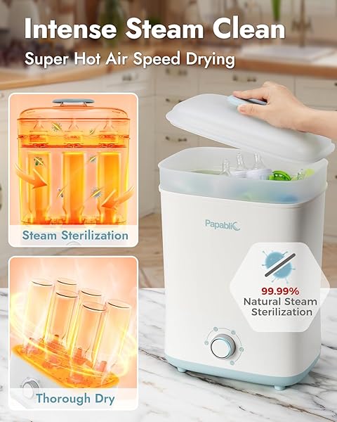 PAPABLIC BABY BOTTLE STERILIZER AND DRYER PRO, ESTERILIZADOR DE BIBERONES, ELECTRIC STEAM STERILIZER FOR BABY BOTTLES, PACIFIERS, AND PUMP PARTS, LARGE CAPACITY 10 BOTTLES