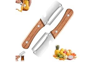 Wood Handle Stainless Steel Peeler, Multifunction 2-in-1 Fruit & Vegetable Peeler, Sharp Thick Blade, Comfortable Grip, Smoot