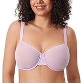 DELIMIRA Women's Cosnufy Balconette Bra Sheer Mesh Plus Size See Through Underwire Unlined Bras