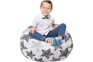 5 STARS UNITED Stuffed Animal Storage Bean Bag – Toy Storage Organizer and Bean Bag Chair for Kids Holds up to 90+ Plush Toys – Cotton Canvas Bags Cover for Boys and Girls Ages 4-11, Hatch Stars