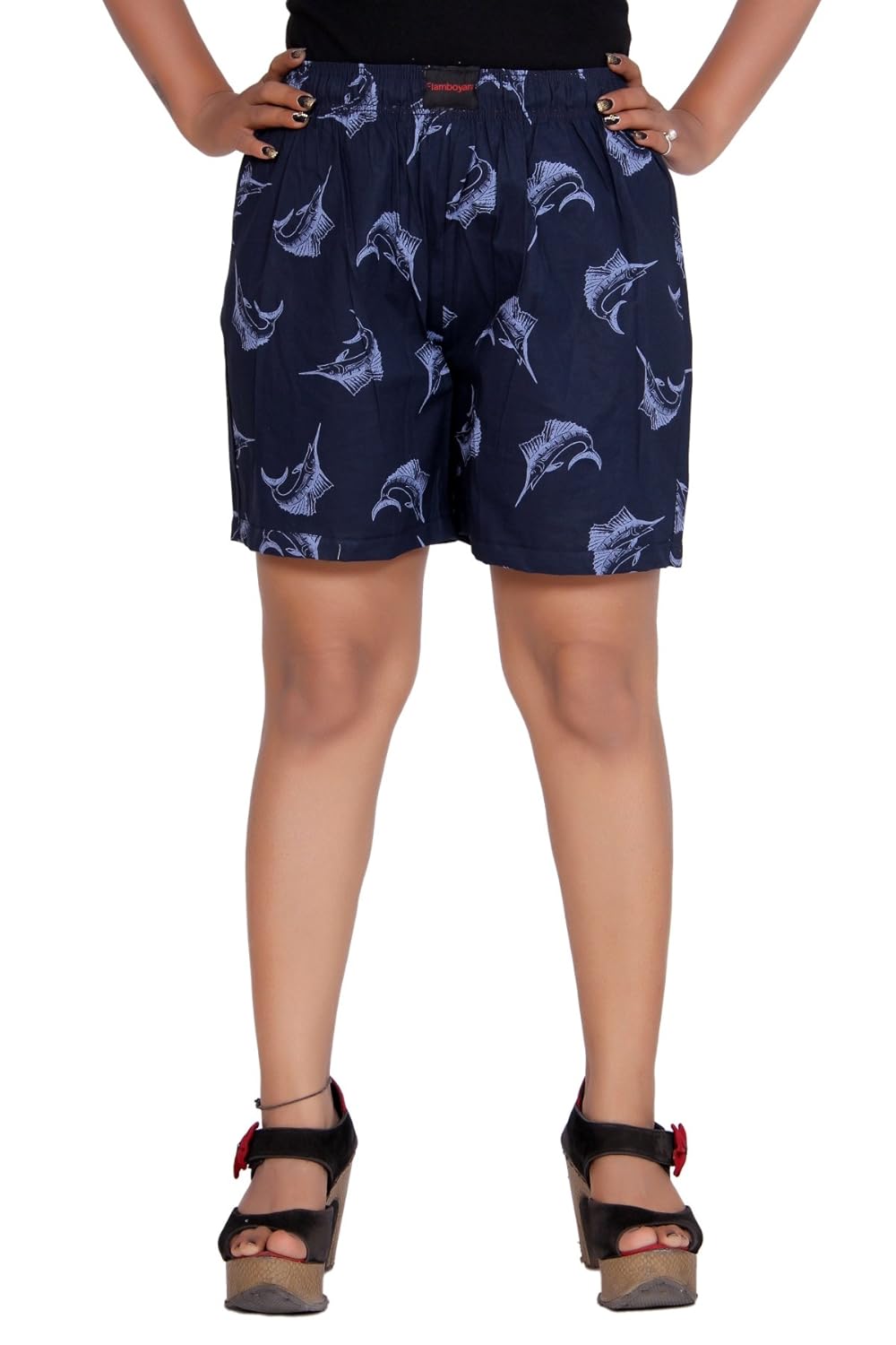 flamboyant women blue printed cotton shorts