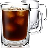 Aquach 12 oz Double Walled Glass Coffee Mugs with Handle, 2-Pack - Ideal for Latte, Cappuccino and Tea