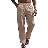 COOFANDY Linen Pants Mens Lightweight Linen Pants Elastic Waist Beach Yoga Summer Trousers