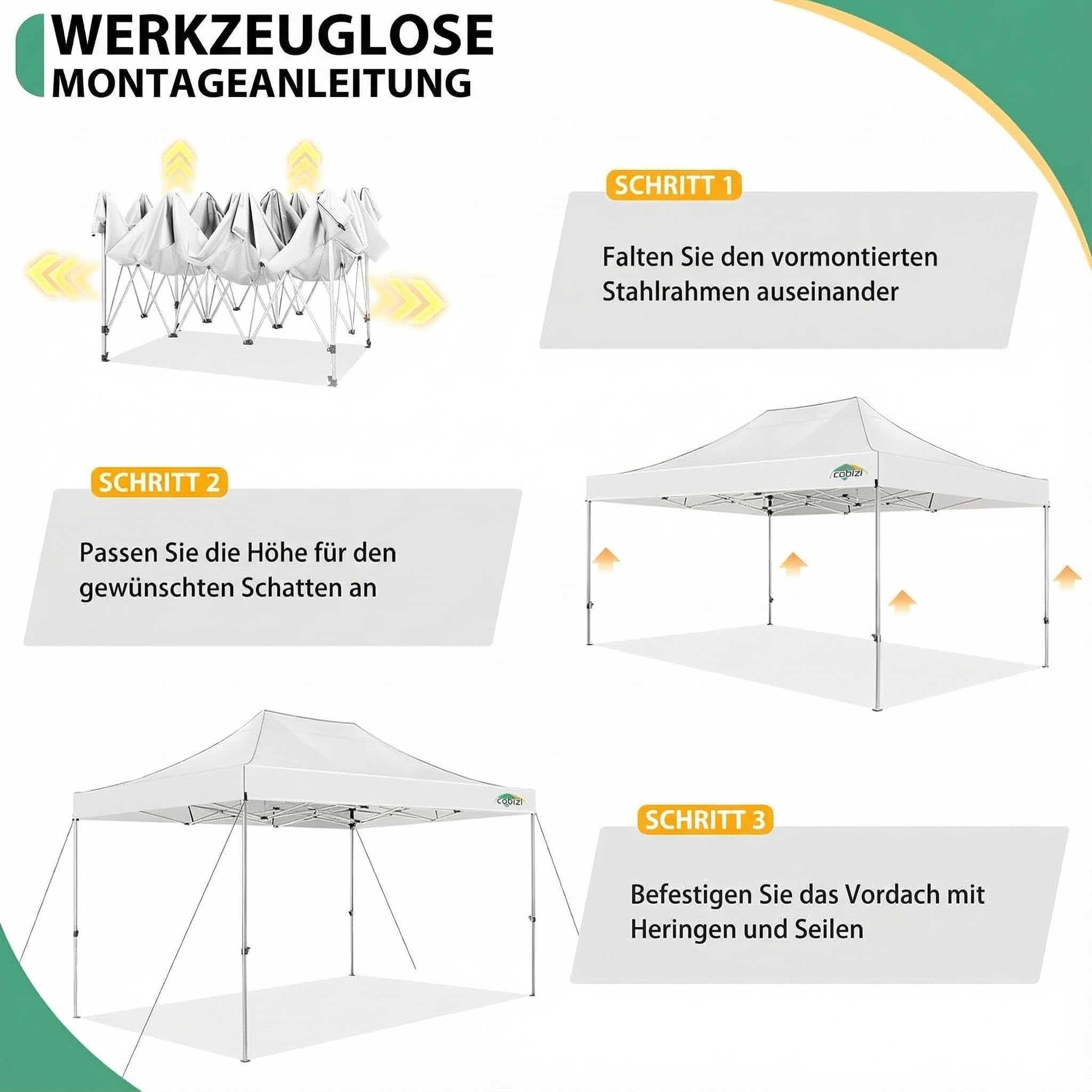 COBIZI Faltpavillon Pavillon 3x4.5 Wasserdicht Stabil, Outdoor Faltbar Garten Pavillon UV Schutz 50+, Partyzelt mit 4 Seitenteilen, Weiß 8