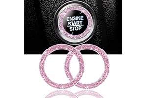 Snsnlent 2 Pack Car Engine Start Stop Decoration Ring Pink, Crystal Decorative Ring Sticker Car Interior Accessories for Women, Automotive Pushbutton Switches Decorative Rings
