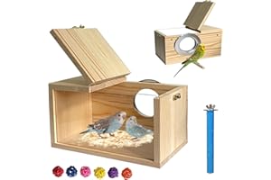 MUYG Transparent Parakeet Nesting Box,Wooden Parrot Nest Breeding Box with Perch Natural Bird House for Cage Suitable for Lovebirds Cockatiels Canaries