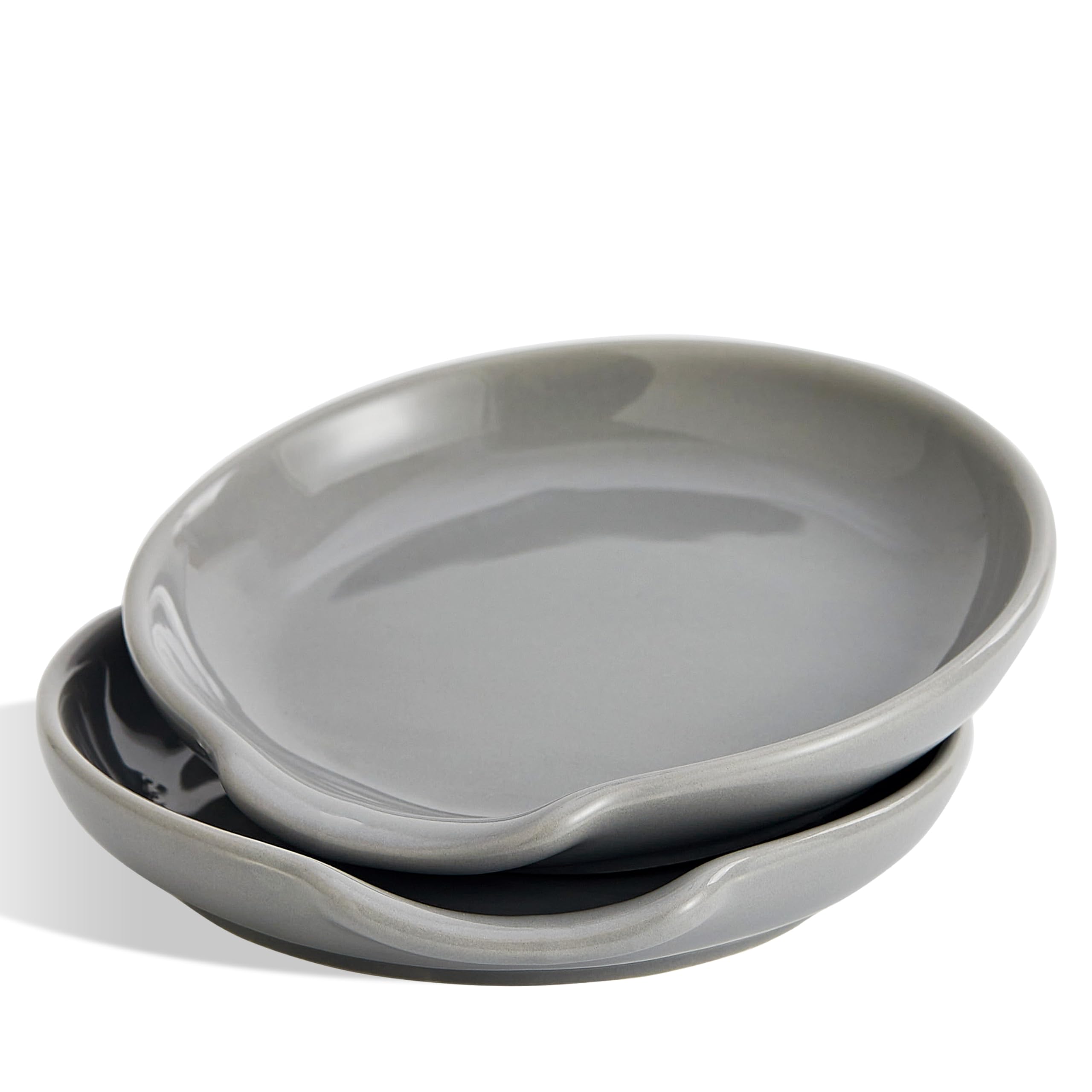 Swuut Ceramic Spoon Rest Set of 2, Tea Bag Dish & Spoon Holder,Kitchen Accessories for Stove Top & Kitchen Counter(Geryx2pcs)