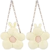 Plush Bunny Flower Crossbody Bag for Girls, Cute Beige Fluffy Shoulder Purse with Adjustable Strap, Soft Coral Velvet Small Handbag Gift for Kids & Women